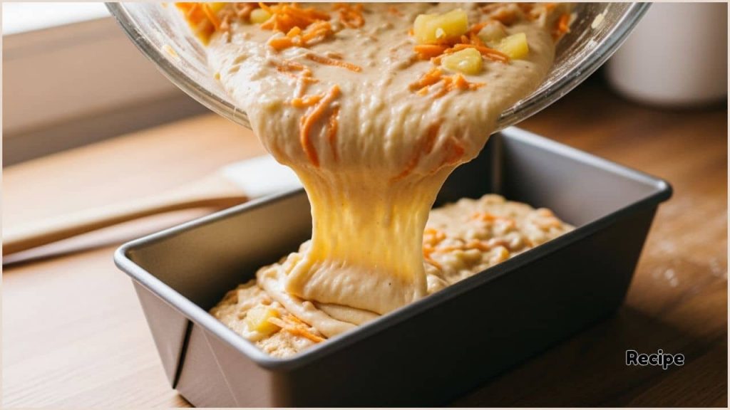 Preparing batter for carrot pineapple bread recipe